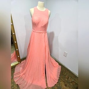 Azazie gown, peachy pink pleated skirt